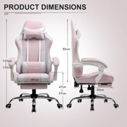 Gtplayer Fabric Gaming Chair, Massage Ergonomic Computer Chair With Footrest, Lumbar Support, Home Office Pc Racing Chairs, Pink - thumbnail 6