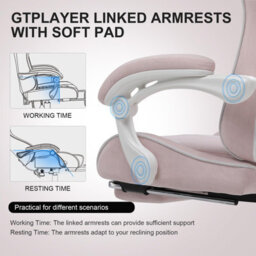 Gtplayer Fabric Gaming Chair, Massage Ergonomic Computer Chair With Footrest, Lumbar Support, Home Office Pc Racing Chairs, Pink - thumbnail 4