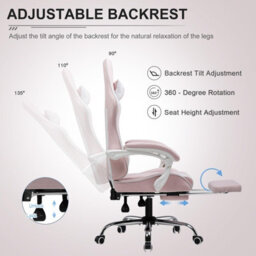 Gtplayer Fabric Gaming Chair, Massage Ergonomic Computer Chair With Footrest, Lumbar Support, Home Office Pc Racing Chairs, Pink - thumbnail 5