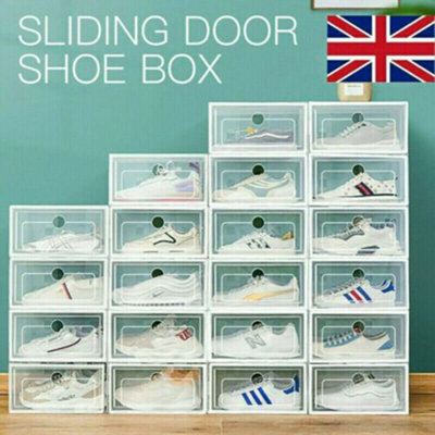 12X Plastic Shoe Storage Boxes Drawer Stackable Foldable Organiser. - image 1