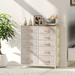 Homcom Fabric Chest Of Drawers, 10 Drawer Dresser For Bedroom, Natural Wood - thumbnail 9