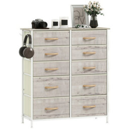 Homcom Fabric Chest Of Drawers, 10 Drawer Dresser For Bedroom, Natural Wood - thumbnail 2
