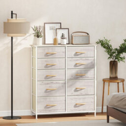 Homcom Fabric Chest Of Drawers, 10 Drawer Dresser For Bedroom, Natural Wood - thumbnail 1