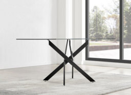 Furniturebox Uk Leonardo Black Leg Glass Dining Table & 6 Cream Halle Chairs - thumbnail 3