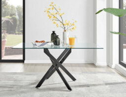 Furniturebox Uk Leonardo Black Leg Glass Dining Table & 6 Cream Halle Chairs - thumbnail 2