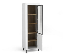 Arte Mossa Modern Tall Display Cabinet In White & Oak - W600mm X H1940mm X D400mm - thumbnail 2