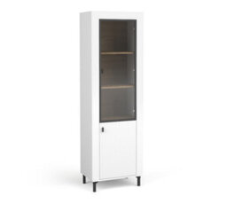 Arte Mossa Modern Tall Display Cabinet In White & Oak - W600mm X H1940mm X D400mm - thumbnail 1