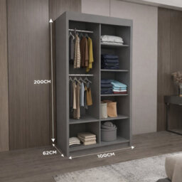 Milan Sliding Mirror Door Wardrobe With Drawers & Shelves - Modern Bedroom Wardrobe - thumbnail 3