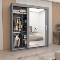 Milan Sliding Mirror Door Wardrobe With Drawers & Shelves - Modern Bedroom Wardrobe - thumbnail 2