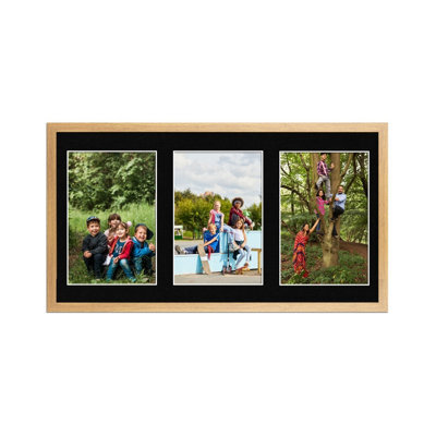 AK Frames 40X20Cm Oak Sleek Multi Photo Frame With Black Mount - Holds 3 Apertures (3X) 6X4 Photos - image 1