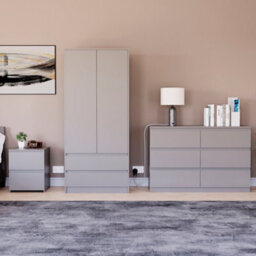 Lassic Vida Designs Denver 3 Piece Bedroom Set - (2 Drawer Large Bedside Chest, 6 Drawer Chest, 2 Door 2 Drawer Wardrobe), Grey - thumbnail 3