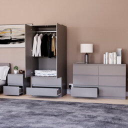 Lassic Vida Designs Denver 3 Piece Bedroom Set - (2 Drawer Large Bedside Chest, 6 Drawer Chest, 2 Door 2 Drawer Wardrobe), Grey - thumbnail 2