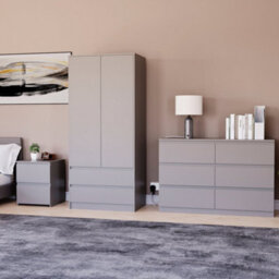 Lassic Vida Designs Denver 3 Piece Bedroom Set - (2 Drawer Large Bedside Chest, 6 Drawer Chest, 2 Door 2 Drawer Wardrobe), Grey