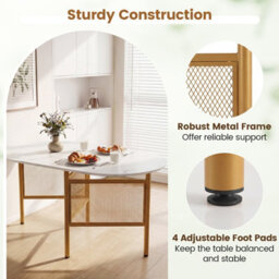 Gainoom 150 Cm Folding Dining Table For 6-8 People Kitchen Table With Golden Metal Legs & Marble-Finished Tabletop - thumbnail 6