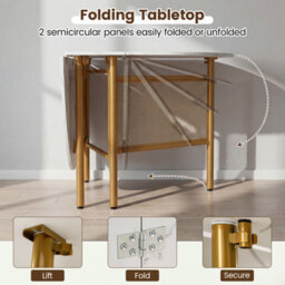Gainoom 150 Cm Folding Dining Table For 6-8 People Kitchen Table With Golden Metal Legs & Marble-Finished Tabletop - thumbnail 7
