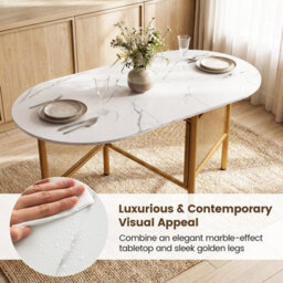 Gainoom 150 Cm Folding Dining Table For 6-8 People Kitchen Table With Golden Metal Legs & Marble-Finished Tabletop - thumbnail 9