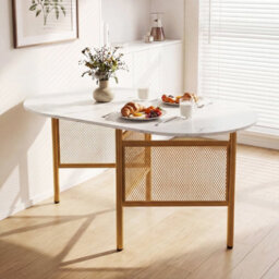 Gainoom 150 Cm Folding Dining Table For 6-8 People Kitchen Table With Golden Metal Legs & Marble-Finished Tabletop - thumbnail 5