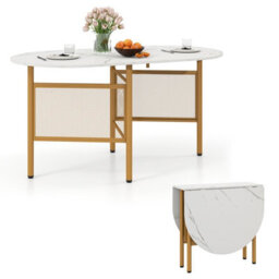 Gainoom 150 Cm Folding Dining Table For 6-8 People Kitchen Table With Golden Metal Legs & Marble-Finished Tabletop - thumbnail 1