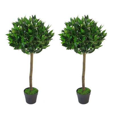 90Cm Leaf Design Uk Pair Of Artificial Bay Topiary Ball Trees