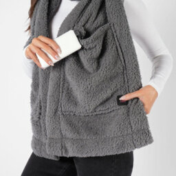 Ohs Teddy Fleece Scarf Long Heated Pockets Warm Wrap Shawl, Charcoal - One Size - thumbnail 3