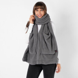 Ohs Teddy Fleece Scarf Long Heated Pockets Warm Wrap Shawl, Charcoal - One Size - thumbnail 6