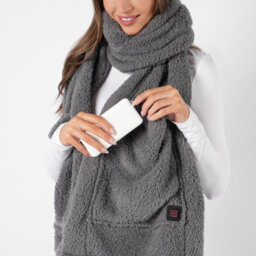 Ohs Teddy Fleece Scarf Long Heated Pockets Warm Wrap Shawl, Charcoal - One Size - thumbnail 2