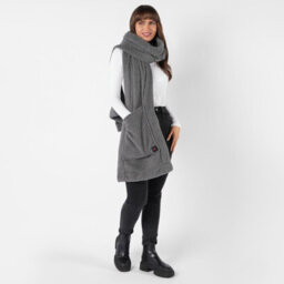 Ohs Teddy Fleece Scarf Long Heated Pockets Warm Wrap Shawl, Charcoal - One Size - thumbnail 5