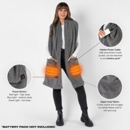 Ohs Teddy Fleece Scarf Long Heated Pockets Warm Wrap Shawl, Charcoal - One Size - thumbnail 4