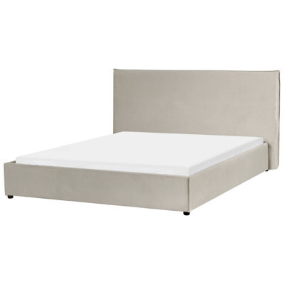 Beliani Bed Velvet Lavaur 160 X 200 Cm (Eu King Size) Taupe - image 1