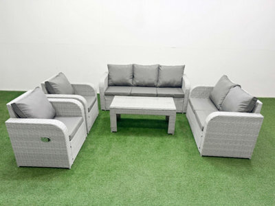 Fimous Pe Rattan Garden Furniture Set Adjustable Chair Sofa Double Love Seat 2 Seater Sofa Lounge Set Light Grey - image 1