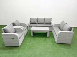 Fimous Pe Rattan Garden Furniture Set Adjustable Chair Sofa Double Love Seat 2 Seater Sofa Lounge Set Light Grey - thumbnail 2