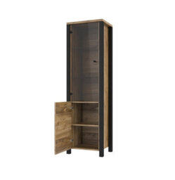 Arte Olin 05 Tall Display Cabinet With Glass Doors In Appenzeller Fichte Oak & Black Matt - W560mm X H1910mm X D430mm - thumbnail 2
