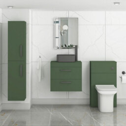 Royal Bathrooms Turin 800mm Wall Mounted Bathroom Vanity Unit With Sink 2 Drawer Matt Green & Art Square Countertop Basin - thumbnail 3