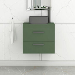 Royal Bathrooms Turin 800mm Wall Mounted Bathroom Vanity Unit With Sink 2 Drawer Matt Green & Art Square Countertop Basin - thumbnail 1