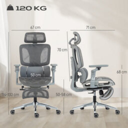 Homcom Ergonomic Office Chair, Mesh Desk Chair With Lumbar Support, Footrest - thumbnail 3
