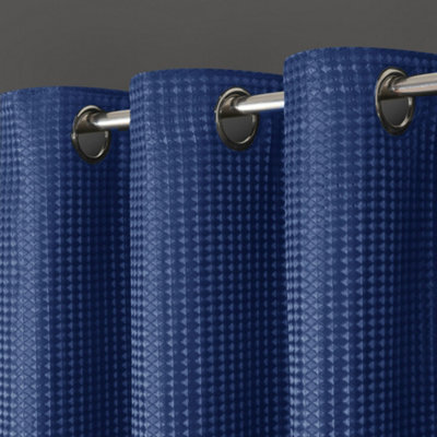 Velosso Waffle Weave Total Blackout Jacquard Eyelet Header Curtains - Navy