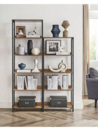 LEDREM 5-Tier Bookcase, Shelving Unit With Back Panels, Industrial, For Living Room, Study, Home Office, Rustic Brown And Black - thumbnail 2