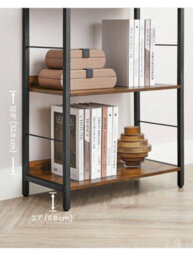 LEDREM 5-Tier Bookcase, Shelving Unit With Back Panels, Industrial, For Living Room, Study, Home Office, Rustic Brown And Black - thumbnail 6