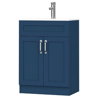 Belofay 600mm Bathroom Vanity Units With Basin With White Ceramic Bathroom Sink Soft Close Hinges & 1 Tap Hole (Crawley Blue) - image 1