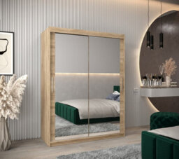 Arte Tokyo 03 Contemporary Mirrored 2 Sliding Door Wardrobe 5 Shelves 2 Rails Oak Sonoma Effect (H)2000mm (W)1500mm (D)620mm - thumbnail 2