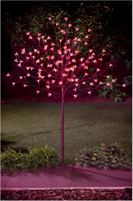 Spot On Dealz 4 Ft Cherry Blossom Tree Outdoor Christmas Decorations 128 Red Led Tree Lights With Metal Flat Base Garden Ornaments For Home Xmas - image 1