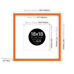"18X18"" Orange Picture Frame - 18X18"" Square Frame With 15X15"" Mount For 18X18""/15X15"" Pictures Moderrn Style Thin Edge, 1 Pack" - thumbnail 2