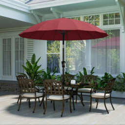 Outsunny 2M Shanghai Garden Parasol Umbrella, Outdoor Sun Shade, Wine Red - thumbnail 8