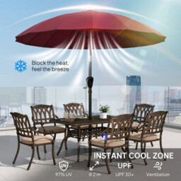 Outsunny 2M Shanghai Garden Parasol Umbrella, Outdoor Sun Shade, Wine Red - thumbnail 4