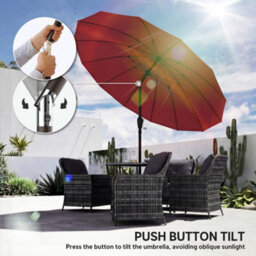 Outsunny 2M Shanghai Garden Parasol Umbrella, Outdoor Sun Shade, Wine Red - thumbnail 7