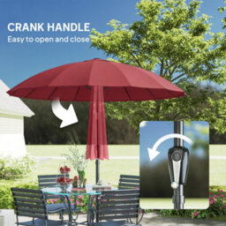 Outsunny 2M Shanghai Garden Parasol Umbrella, Outdoor Sun Shade, Wine Red - thumbnail 6