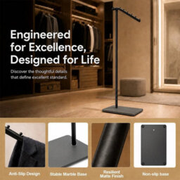 Black 7 Hook Freestanding Metal Coat Rack Hanger Stand - thumbnail 3