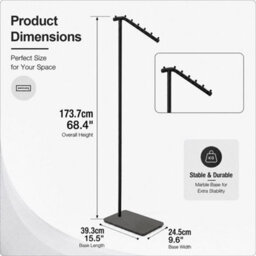 Black 7 Hook Freestanding Metal Coat Rack Hanger Stand - thumbnail 2