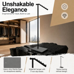 Black 7 Hook Freestanding Metal Coat Rack Hanger Stand - thumbnail 5