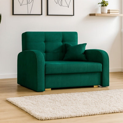Viva Gold I Single Sofa Bed With Storage Compact Design Sinuous Springs Wooden Legs Modern Upholstered Style Green - image 1